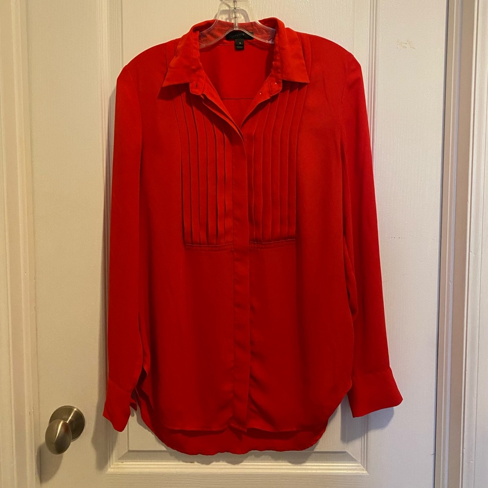 J. Crew Cerise Tuxedo Blouse